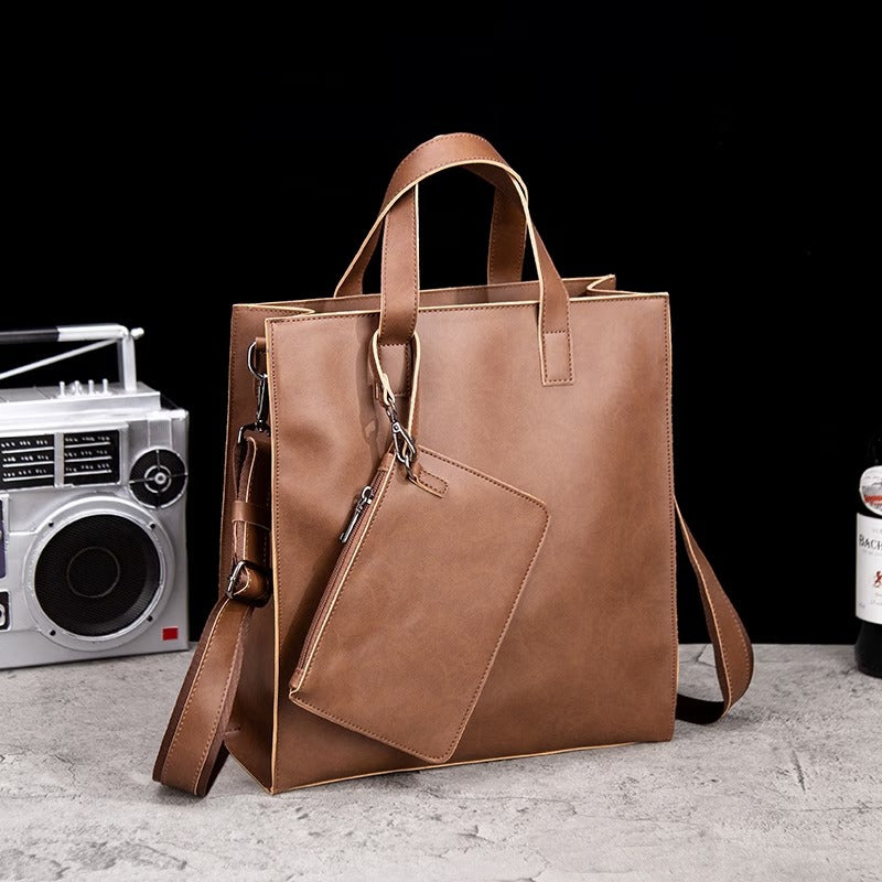 縦型ファッショナブルヴィンテージ クレイジーホースレザートートバッグ、トレンディなメッセンジャーバッグ、メンズショルダーバッグ