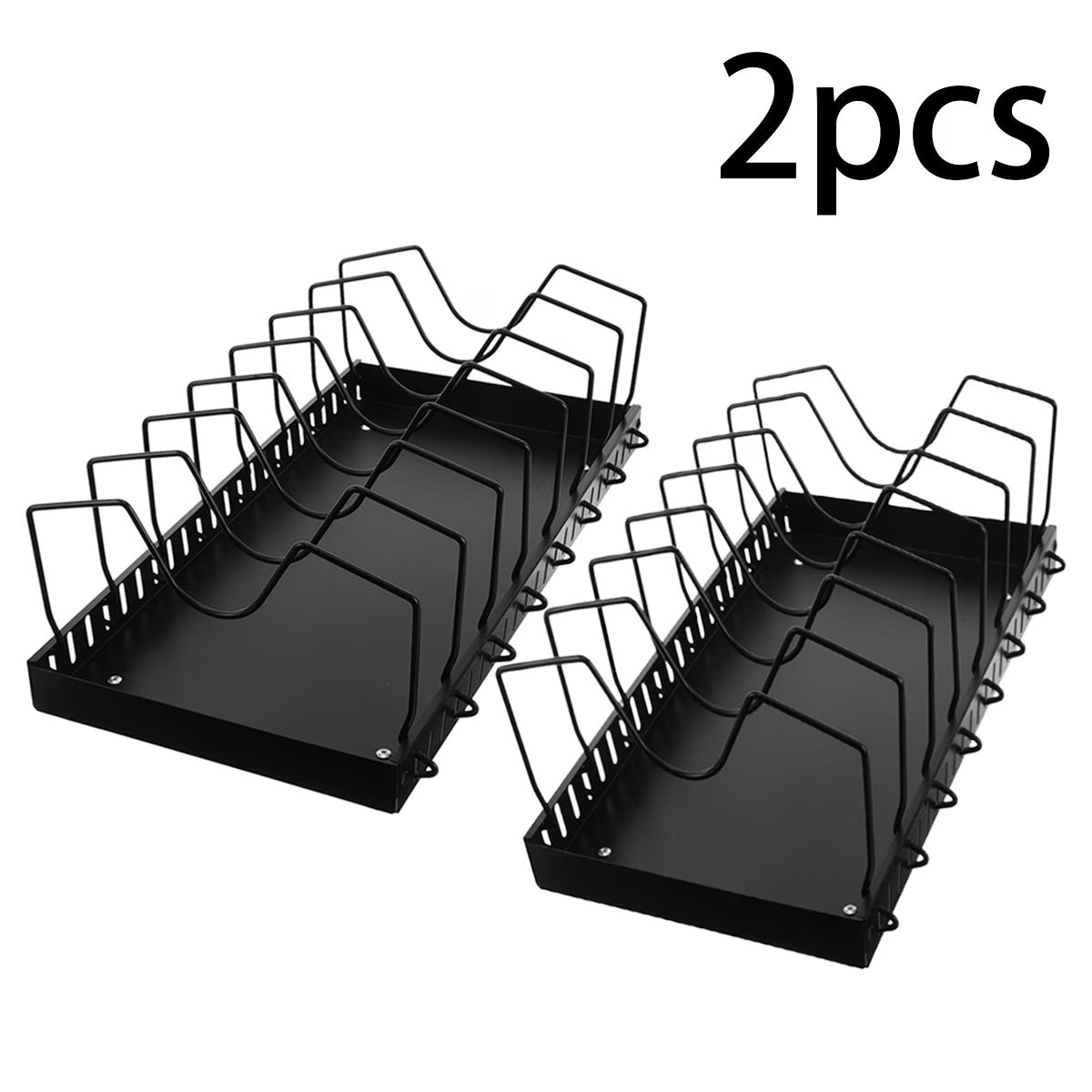 【2個セット】プルアウト式蓋ホルダー|キッチンキャビネット下のアイアン製パンオーガナイザー、調理・ベーキング用調整可能なコンパートメント付き