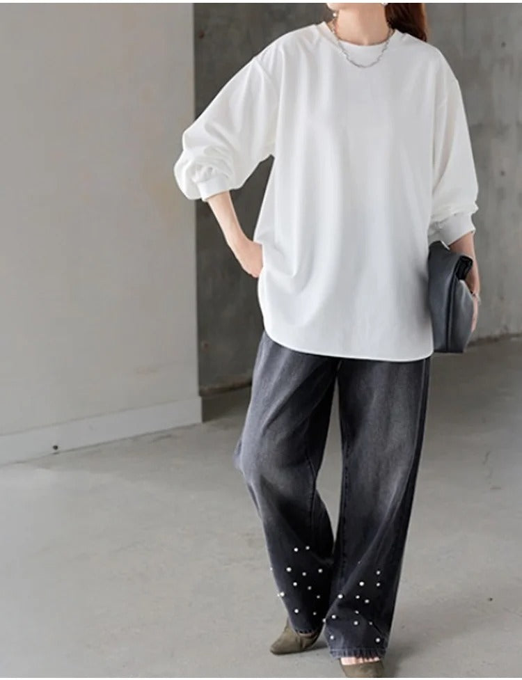 ベーシックカラー 丸襟 ロングスリーブ