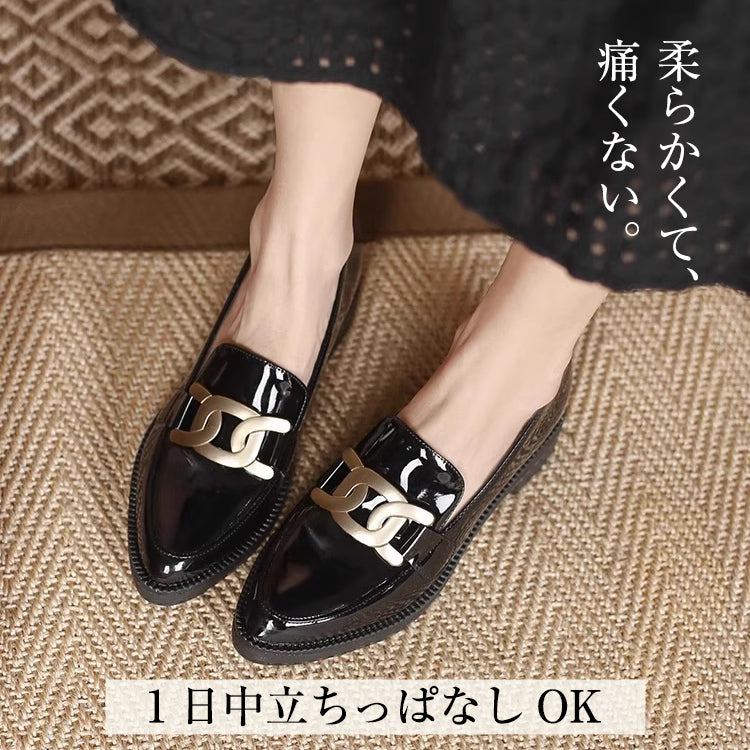 Best Seller: Bit Loafers, Patent Leather Shoes with 6cm Heels, Available in 4 Styles, Comfortable to Walk in, Black, Perfect for Commuting and Casual Wear 