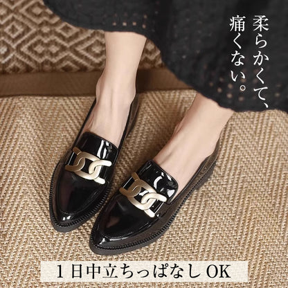 Best Seller: Bit Loafers, Patent Leather Shoes with 6cm Heels, Available in 4 Styles, Comfortable to Walk in, Black, Perfect for Commuting and Casual Wear 