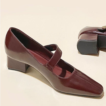 Mary Jane Pumps with 7cm Heels, Straps, and Chunky Heels, Easy to Wear for Commuting 