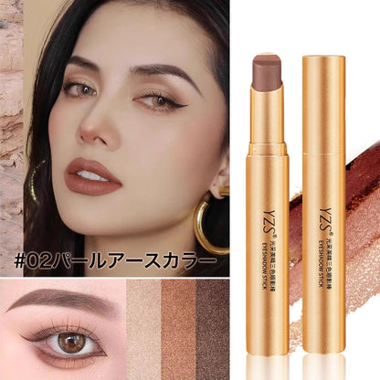 アイシャドウスティック 3色 グラデーション 12時間ウォータープルーフ 耐汗・耐油 高密着(マット仕上げ) ナチュラルベアメイク 涙袋 高発色 伸びる 初心者向け