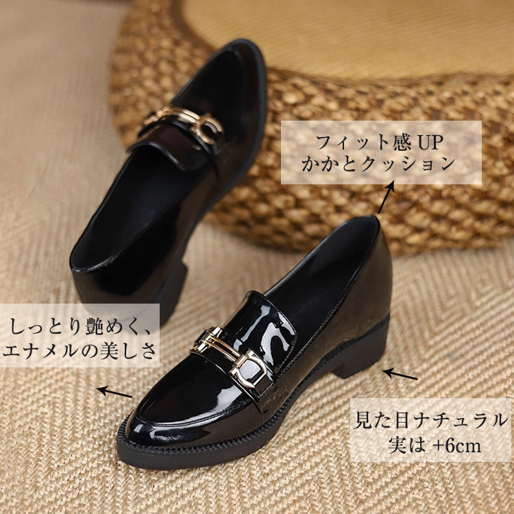 Best Seller: Bit Loafers, Patent Leather Shoes with 6cm Heels, Available in 4 Styles, Comfortable to Walk in, Black, Perfect for Commuting and Casual Wear 
