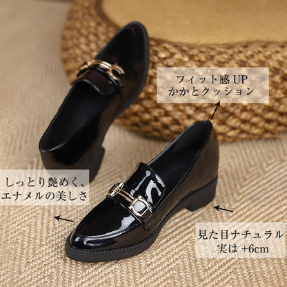 Best Seller: Bit Loafers, Patent Leather Shoes with 6cm Heels, Available in 4 Styles, Comfortable to Walk in, Black, Perfect for Commuting and Casual Wear 