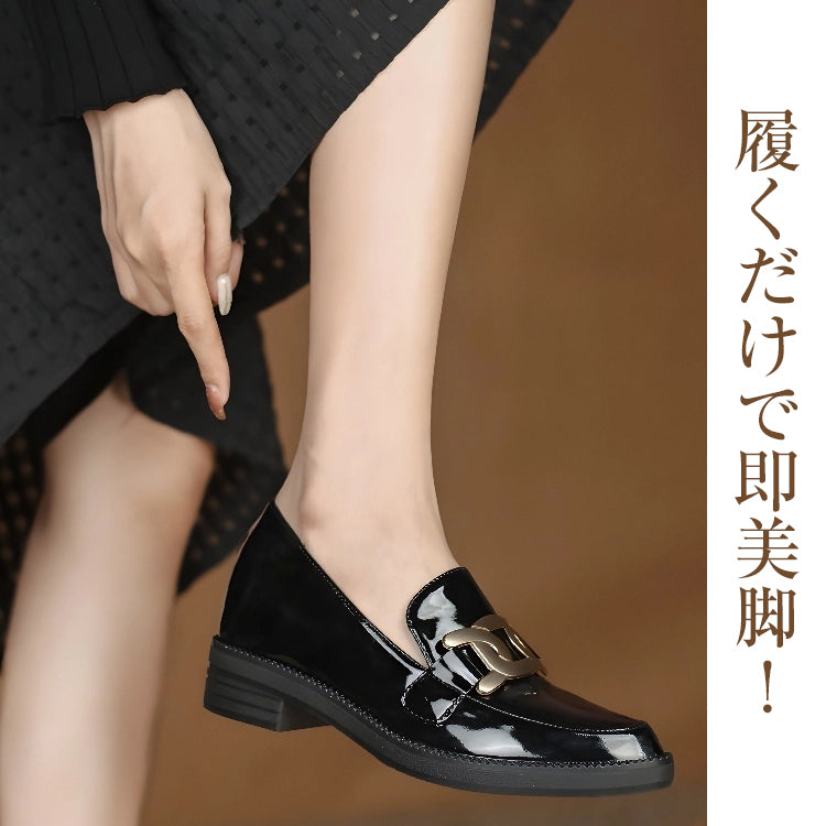 Best Seller: Bit Loafers, Patent Leather Shoes with 6cm Heels, Available in 4 Styles, Comfortable to Walk in, Black, Perfect for Commuting and Casual Wear 