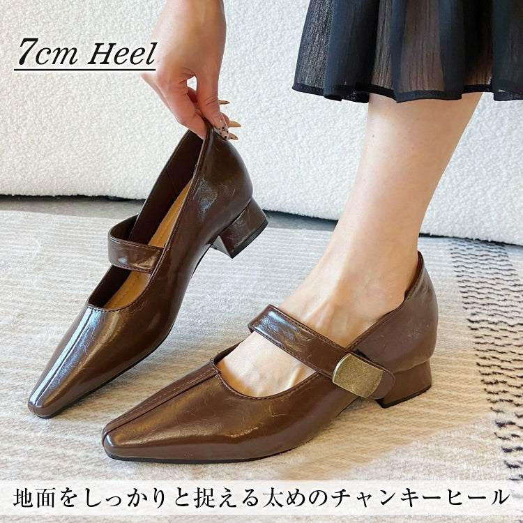 Mary Jane Pumps with 7cm Heels, Straps, and Chunky Heels, Easy to Wear for Commuting 