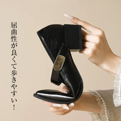 Mary Jane Pumps with 7cm Heels, Straps, and Chunky Heels, Easy to Wear for Commuting 