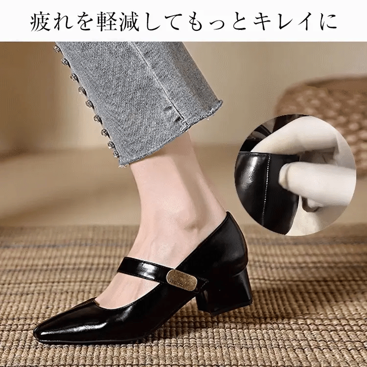 Mary Jane Pumps with 7cm Heels, Straps, and Chunky Heels, Easy to Wear for Commuting 