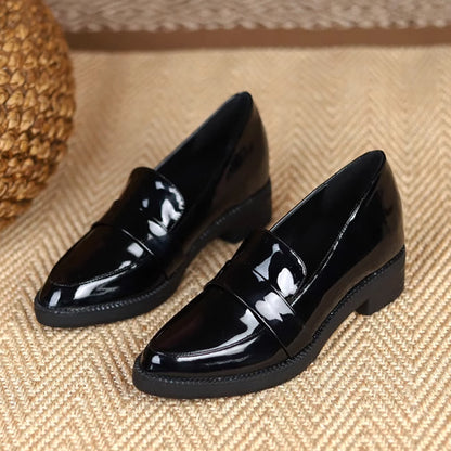 Best Seller: Bit Loafers, Patent Leather Shoes with 6cm Heels, Available in 4 Styles, Comfortable to Walk in, Black, Perfect for Commuting and Casual Wear 