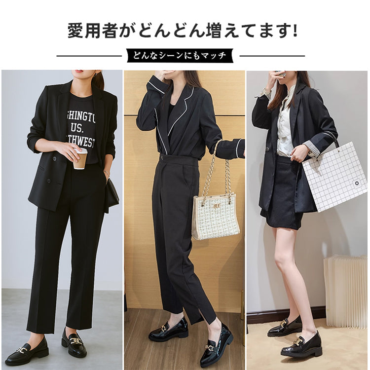 Best Seller: Bit Loafers, Patent Leather Shoes with 6cm Heels, Available in 4 Styles, Comfortable to Walk in, Black, Perfect for Commuting and Casual Wear 