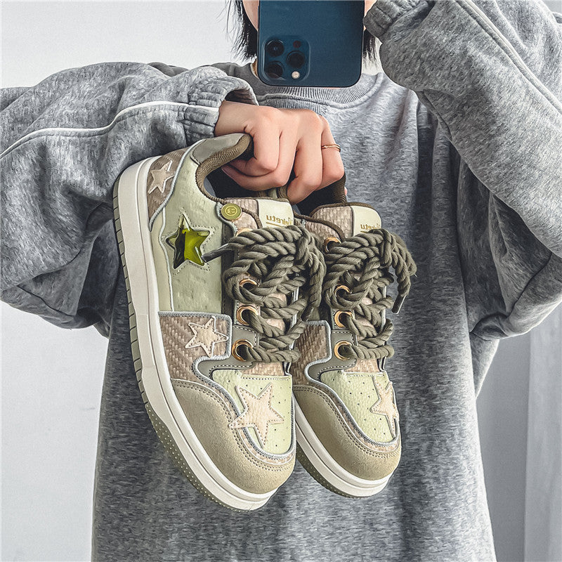 【ユニークデザイン】西湖龍井星スニーカー | 夏のカップルスタイル ローカット 通気性 高さアップスニーカー（ファブリックアッパー＆ソール）