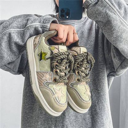 【ユニークデザイン】西湖龍井星スニーカー | 夏のカップルスタイル ローカット 通気性 高さアップスニーカー（ファブリックアッパー＆ソール）