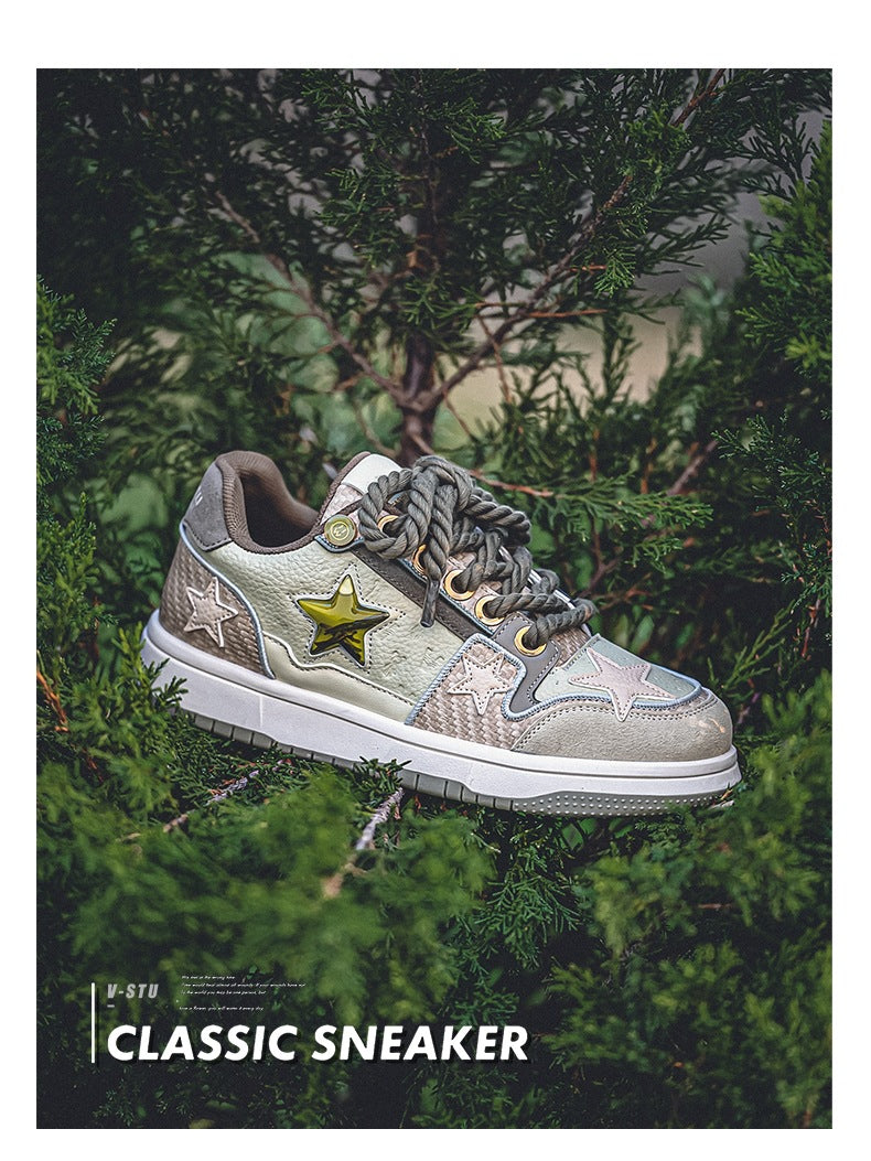 【ユニークデザイン】西湖龍井星スニーカー | 夏のカップルスタイル ローカット 通気性 高さアップスニーカー（ファブリックアッパー＆ソール）