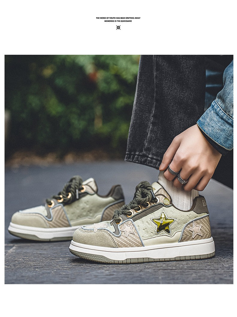 【ユニークデザイン】西湖龍井星スニーカー | 夏のカップルスタイル ローカット 通気性 高さアップスニーカー（ファブリックアッパー＆ソール）