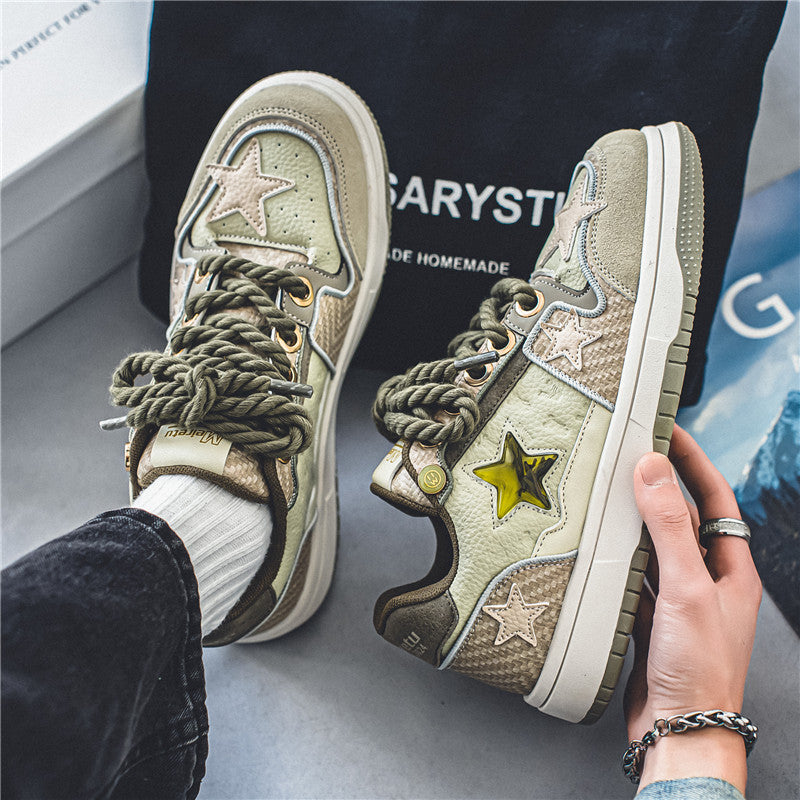 【ユニークデザイン】西湖龍井星スニーカー | 夏のカップルスタイル ローカット 通気性 高さアップスニーカー（ファブリックアッパー＆ソール）