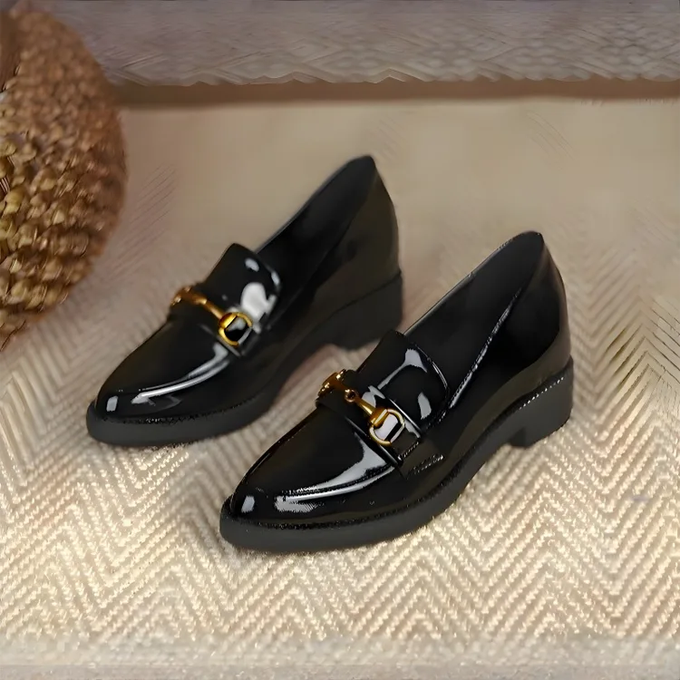 Best Seller: Bit Loafers, Patent Leather Shoes with 6cm Heels, Available in 4 Styles, Comfortable to Walk in, Black, Perfect for Commuting and Casual Wear 