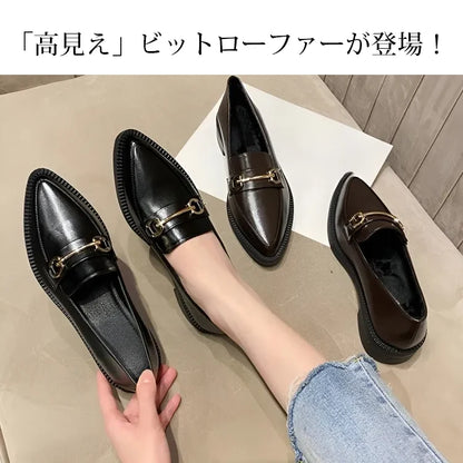 Bit Loafers, Pointed Toe, 3cm Up, Comfortable, Pain-Free, Comfortable for Work 