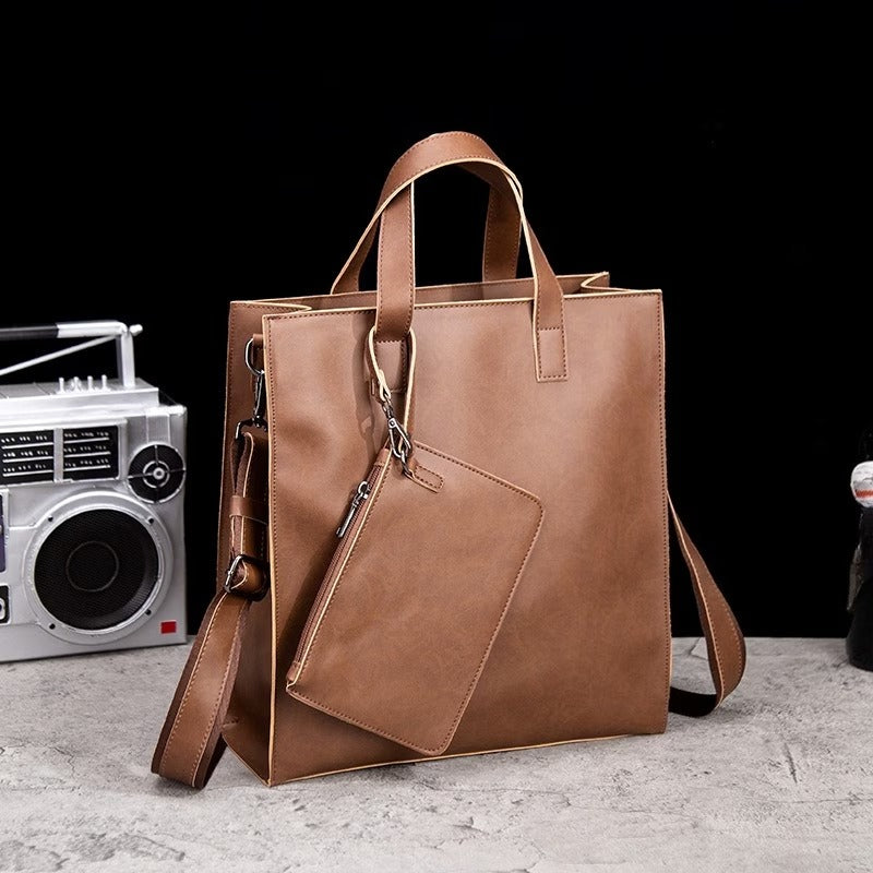 縦型ファッショナブルヴィンテージ クレイジーホースレザートートバッグ、トレンディなメッセンジャーバッグ、メンズショルダーバッグ