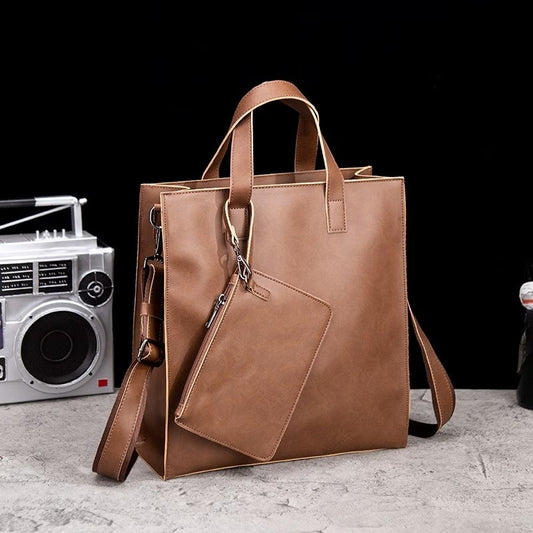 縦型ファッショナブルヴィンテージ クレイジーホースレザートートバッグ、トレンディなメッセンジャーバッグ、メンズショルダーバッグ