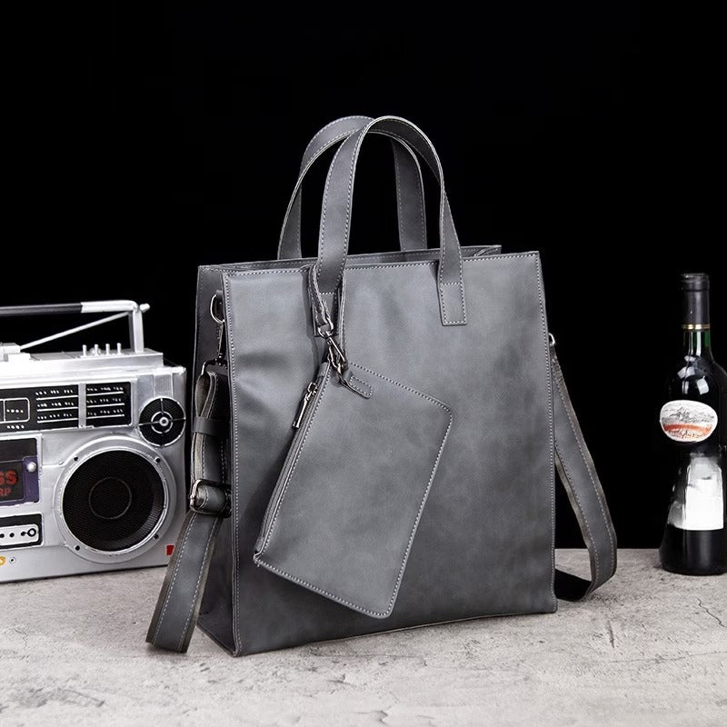 縦型ファッショナブルヴィンテージ クレイジーホースレザートートバッグ、トレンディなメッセンジャーバッグ、メンズショルダーバッグ