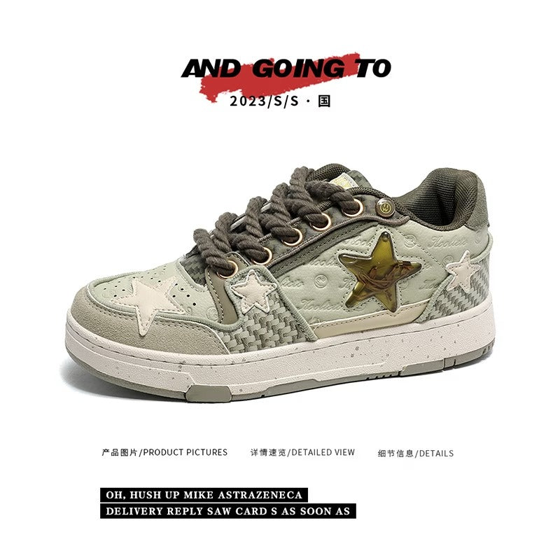 【ユニークデザイン】西湖龍井星スニーカー | 夏のカップルスタイル ローカット 通気性 高さアップスニーカー（ファブリックアッパー＆ソール）