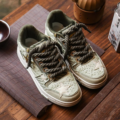 【ユニークデザイン】西湖龍井星スニーカー | 夏のカップルスタイル ローカット 通気性 高さアップスニーカー（ファブリックアッパー＆ソール）