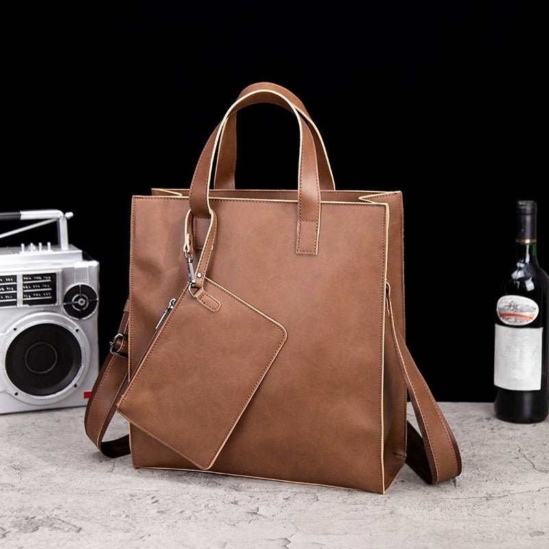 縦型ファッショナブルヴィンテージ クレイジーホースレザートートバッグ、トレンディなメッセンジャーバッグ、メンズショルダーバッグ