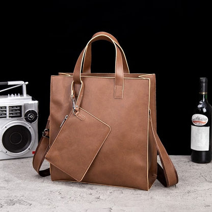 縦型ファッショナブルヴィンテージ クレイジーホースレザートートバッグ、トレンディなメッセンジャーバッグ、メンズショルダーバッグ