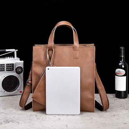 縦型ファッショナブルヴィンテージ クレイジーホースレザートートバッグ、トレンディなメッセンジャーバッグ、メンズショルダーバッグ