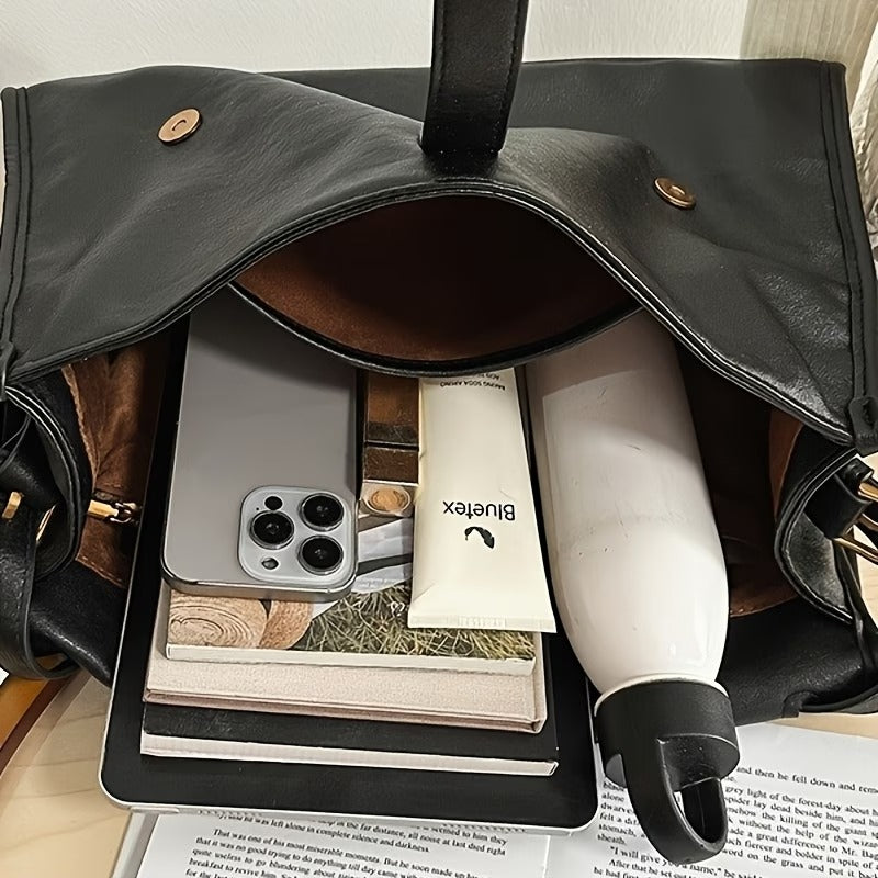 レディース 大容量 本革トートバッグ - ヴィンテージ風 メッセンジャーバッグ 通勤・旅行に最適 マグネットクロージャー＆調整可能ストラップ付き