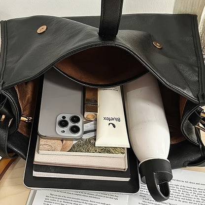 レディース 大容量 本革トートバッグ - ヴィンテージ風 メッセンジャーバッグ 通勤・旅行に最適 マグネットクロージャー＆調整可能ストラップ付き