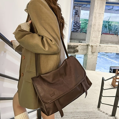 レディース 大容量 本革トートバッグ - ヴィンテージ風 メッセンジャーバッグ 通勤・旅行に最適 マグネットクロージャー＆調整可能ストラップ付き