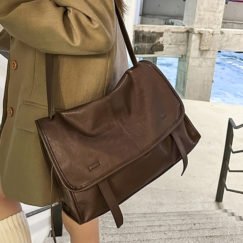 レディース 大容量 本革トートバッグ - ヴィンテージ風 メッセンジャーバッグ 通勤・旅行に最適 マグネットクロージャー＆調整可能ストラップ付き