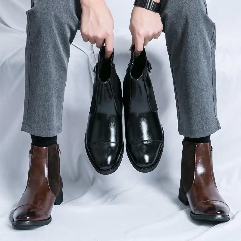 メンズアンクルブーツ｜ポインテッドトゥ、ジッパークロージャー、滑り止めラバーソール、クッションライニング - カジュアル＆パーティー、オールシーズン、シンプルデザイン、頑丈な作り