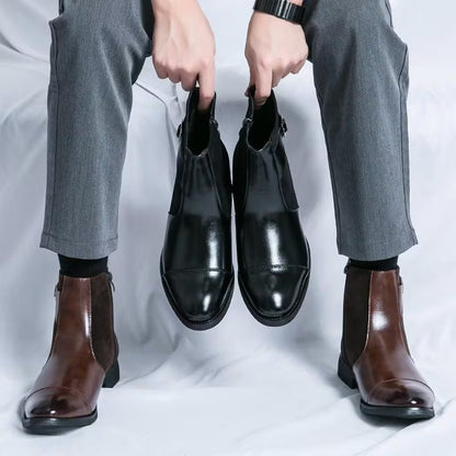 メンズアンクルブーツ｜ポインテッドトゥ、ジッパークロージャー、滑り止めラバーソール、クッションライニング - カジュアル＆パーティー、オールシーズン、シンプルデザイン、頑丈な作り