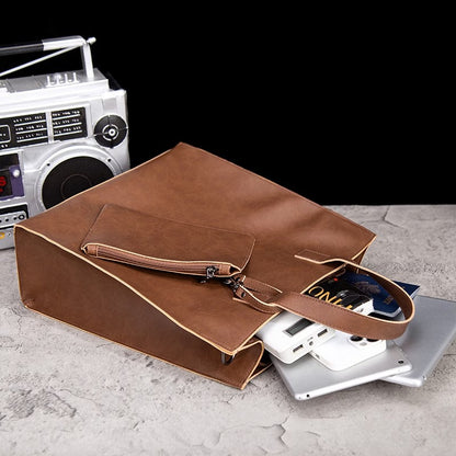 縦型ファッショナブルヴィンテージ クレイジーホースレザートートバッグ、トレンディなメッセンジャーバッグ、メンズショルダーバッグ