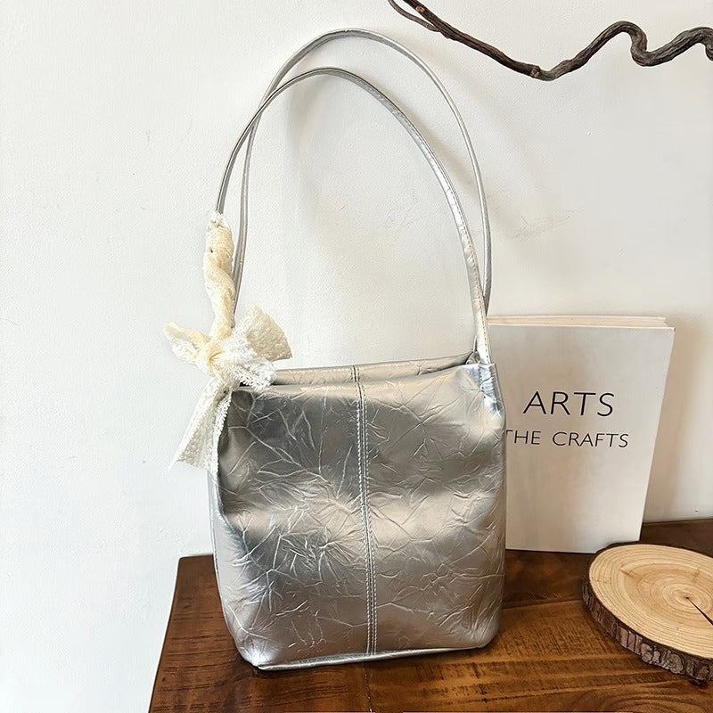 【2026年版】大容量 レース リボン テクスチャー 簡単 カジュアル 通勤 通学 下 arm バケット ハンドバッグ ショルダーバッグ レディース | 布製, ミックスカラー, フタ付き