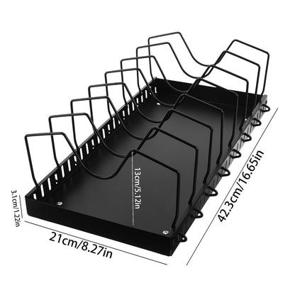 【2個セット】プルアウト式蓋ホルダー｜キッチンキャビネット下のアイアン製パンオーガナイザー、調理・ベーキング用調整可能なコンパートメント付き