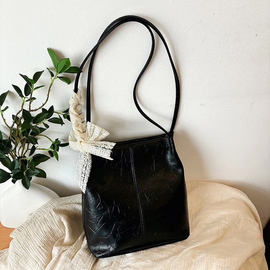 【2026年版】大容量 レース リボン テクスチャー 簡単 カジュアル 通勤 通学 下 arm バケット ハンドバッグ ショルダーバッグ レディース | 布製, ミックスカラー, フタ付き