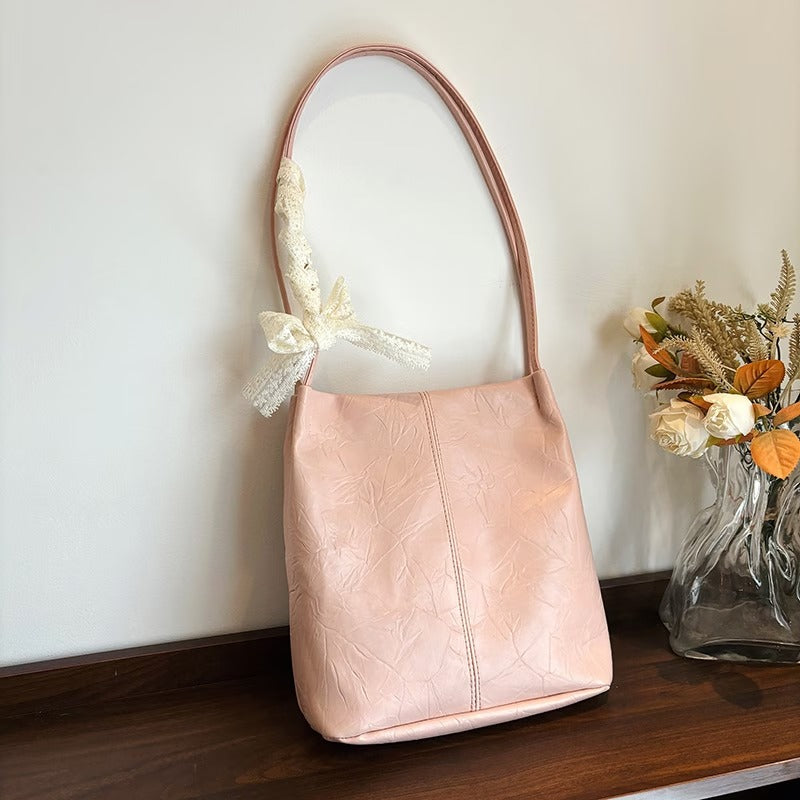 【2026年版】大容量 レース リボン テクスチャー 簡単 カジュアル 通勤 通学 下 arm バケット ハンドバッグ ショルダーバッグ レディース | 布製, ミックスカラー, フタ付き