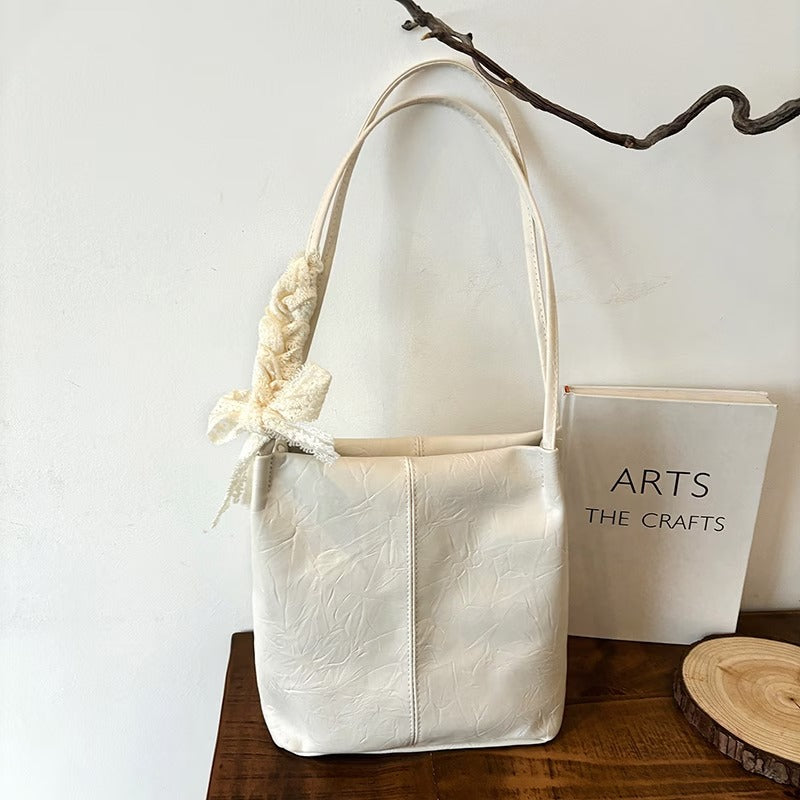 【2026年版】大容量 レース リボン テクスチャー 簡単 カジュアル 通勤 通学 下 arm バケット ハンドバッグ ショルダーバッグ レディース | 布製, ミックスカラー, フタ付き