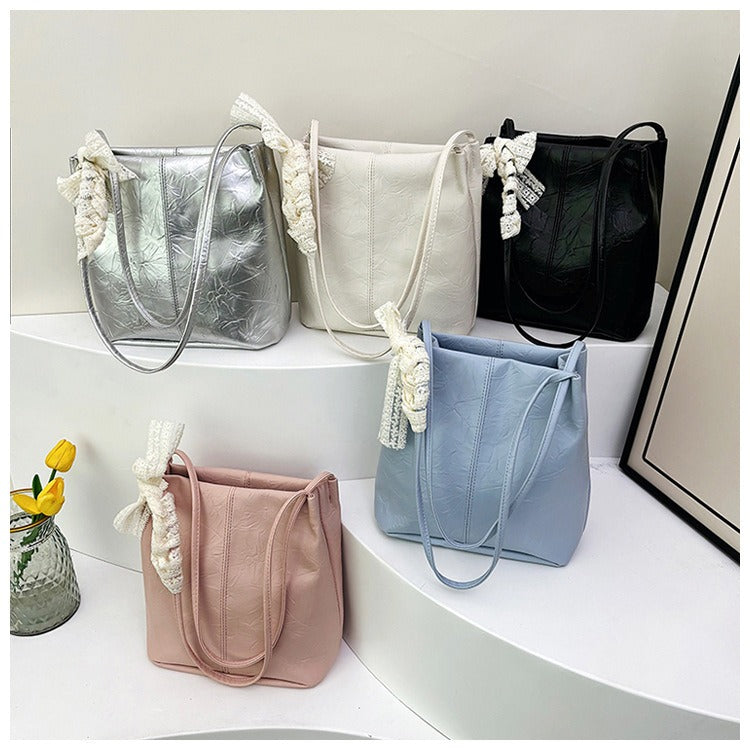 【2026年版】大容量 レース リボン テクスチャー 簡単 カジュアル 通勤 通学 下 arm バケット ハンドバッグ ショルダーバッグ レディース | 布製, ミックスカラー, フタ付き