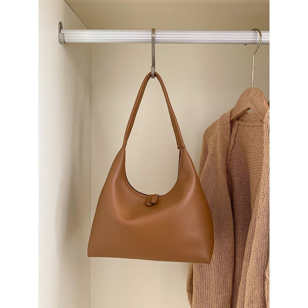 レディース用ソフトトートバッグ レトロシンプルファッション シングルショルダー 餃子バッグ ニッチデザイン 大容量 通勤用