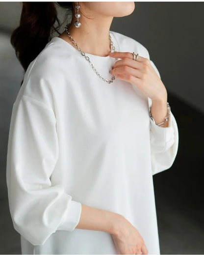 ベーシックカラー 丸襟 ロングスリーブ