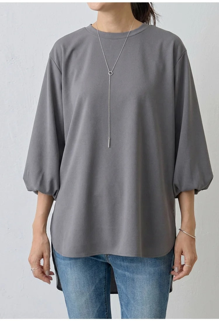 ベーシックカラー 丸襟 ロングスリーブ