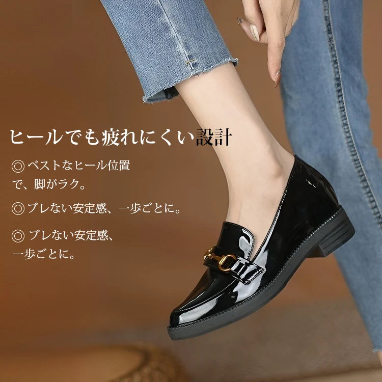 Best Seller: Bit Loafers, Patent Leather Shoes with 6cm Heels, Available in 4 Styles, Comfortable to Walk in, Black, Perfect for Commuting and Casual Wear 